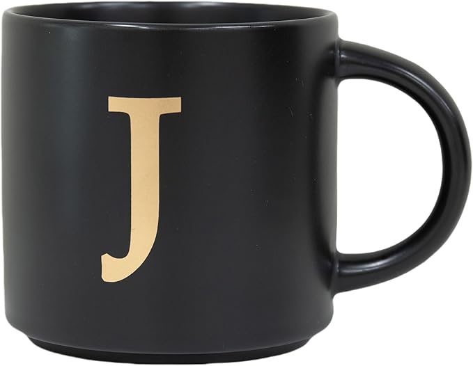 COLLECTIVE HOME - Monogram Ceramic Mugs, 15 oz Golden Initial Black Coffee Cups, Elegant Alphabet Tea Mugs, Elegant Personalized Mug with Gift Box, Unique Mug with Double Side Capital Lette (J)-Ruum Studio Home