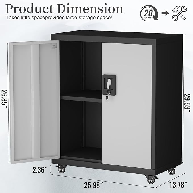 Locking Storage Cabinet,Steel Garage Cabinet with Wheels,Utility Tool Cabinet1 for Garage,Home Office and Warehouse-Ruum Studio Home