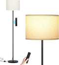 Ambimall 60'' Modern Floor Lamp with Remote, Tall Lamps for Living Room, Bedroom, Office, Dining Room, Beige Shade with Black Pole(Included Bulb)-Ruum Studio Home