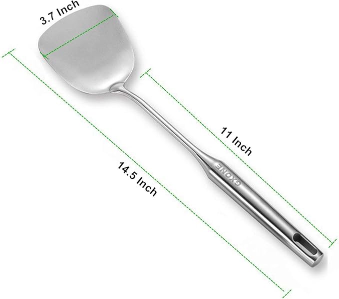 Wok Spatula Stainless Steel, Wide Metal Spatula with Hollow Long Handle Wok Utensils,Silver/14.7Inch-Ruum Studio Home