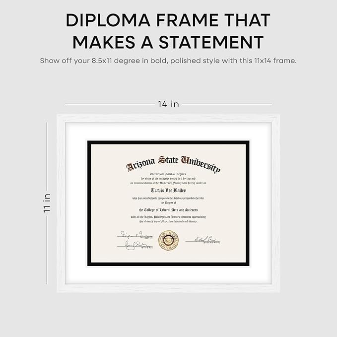 Homeforia 11x14 White Diploma Frame, High End Black Oak 11 x 14 Certificate Wood Frames with Mat 8.5x11, 14x11 Wooden Document Matted Frame, Award Graduation Frames, Tempered Glass, Wall Kit, Set of 1-Ruum Studio Home