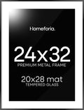 Homeforia 24x32 Poster Frame Black, High End Metal 24 x 32 Large Picture Frames with Mat 20 x 28 for Photo, 24x32 Thin Frame Matted to 20x28 inch Print, 32x24 Frame, Tempered Glass, Wall Kit, Set of 1-Ruum Studio Home
