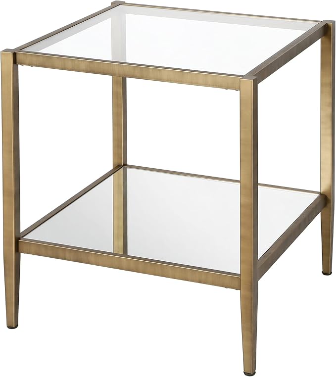 Henn&Hart 20" Wide Square Side Table with Mirror Shelf in Brass, Table for Living Room, Bedroom-Ruum Studio Home