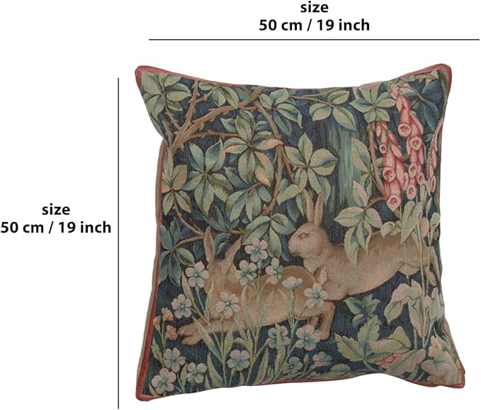 Charlotte Home Furnishings Decorative Tapestry Pillow Cover 19x19 in, Green Hares Couch Throw Pillow Cover, French Country Square Cushion Cases for Living Room Home Decor, Soft Cotton Jacquard Woven-Ruum Studio Home