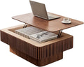 Lift Coffee Table with Storage & Adjustable Height, Solid Wood Coffee Table Fluted Center Table Accent Tea Table or Living Room, Apartment, Office (38.6" Walnut)-Ruum Studio Home