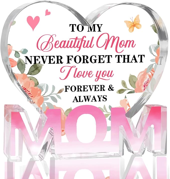 Mothers Day Gifts Best Mom Gifts -Gifts for Mom from Daughter Son - Best Mom Ever Gifts Unique Mother Birthday Acrylic Heart-Shaped Plaque Desk Decorations Present for Mom Christmas Anniversary-Ruum Studio Home