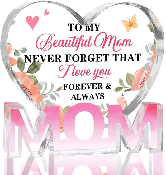 Mothers Day Gifts Best Mom Gifts -Gifts for Mom from Daughter Son - Best Mom Ever Gifts Unique Mother Birthday Acrylic Heart-Shaped Plaque Desk Decorations Present for Mom Christmas Anniversary-Ruum Studio Home