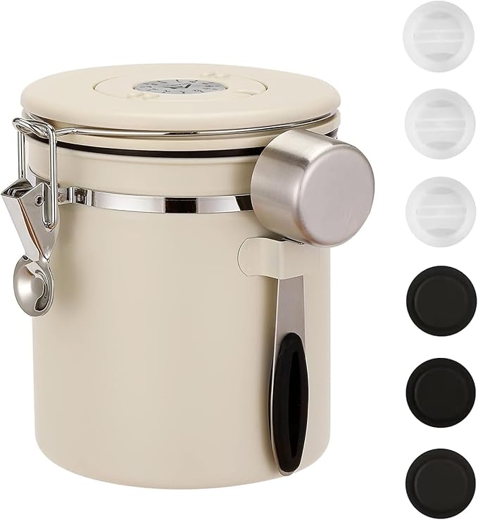 ShanSon Coffee Canister Airtight Coffee Container Stainless Steel Coffee Bean Storage Container with Scoop Coffee Canister for Beans Grounds Sugar Flour Tea Cereal,16OZ, Beige-Ruum Studio Home
