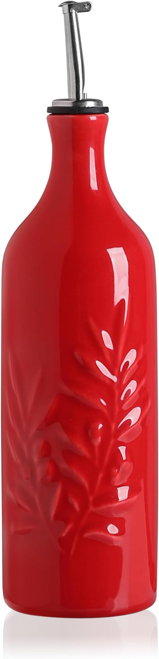 Sweejar Large Ceramic Olive Oil Dispenser Bottle, 24 Oz Relief Opaque Oil Cruet Protects Oil To Reduce Oxidation, Storage Vinegar, Soy Sauce, Coffee Syrup, Liquids, Set of 1 (Red)-Ruum Studio Home