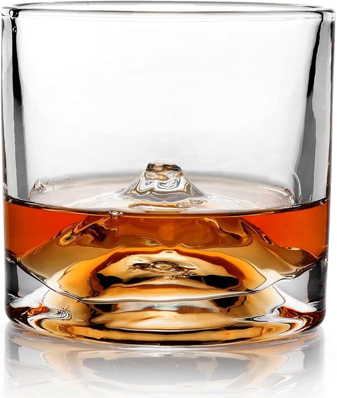 Mount Fuji Heavy Crystal Whiskey Glasses Gift Set of 2, Thick Freezable Bourbon Glass 1lb Each, Premium Whiskey Gifts for Men, Frozen Crystal Chills Cocktails, 10 oz-Ruum Studio Home