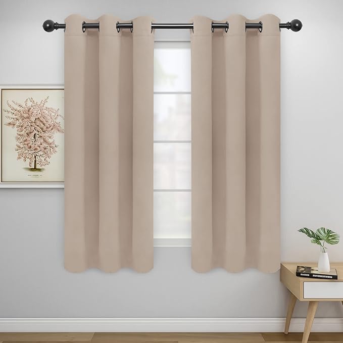 Easy-Going Blackout Curtains for Bedroom, Solid Thermal Insulated Grommet and Noise Reduction Window Drapes, Room Darkening Curtains for Living Room, 2 Panels(46x63 in, Beige)-Ruum Studio Home