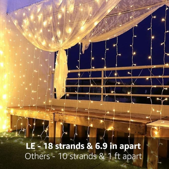Lighting EVER 306 LED Curtain Lights with 18 Hang Down String Lights, 10×10 ft Plug in Hanging Fairy Lights for Bedroom Wall Window, Twinkle Backdrop Lights for Wedding Patio Gazebo (NOT Connectable)-Ruum Studio Home
