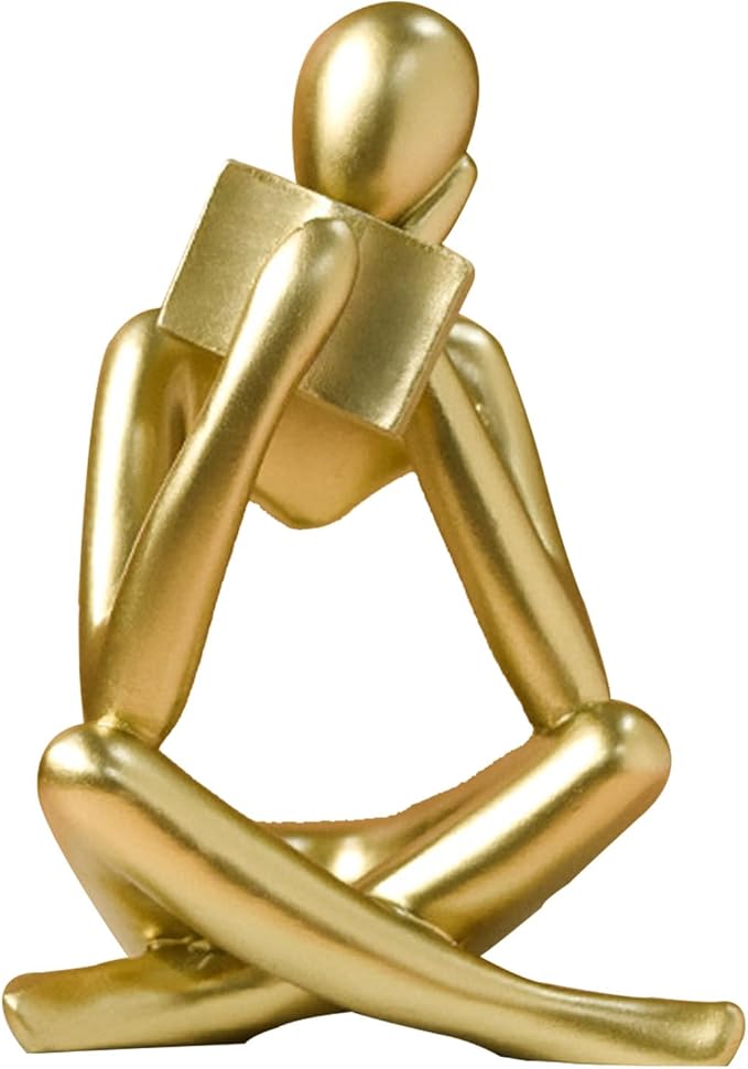 Bookshelf Decor Thinker Statue - Abstract Style Thinker Sculptures Modern Aesthetic Figurine Decoration Statues for Home Decor-Right Thinking-Gold-Ruum Studio Home