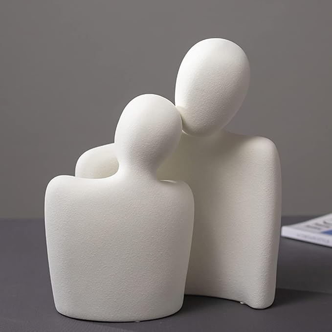 Hugging Couple Statues Ceramic Lover Figurine Characters Coffee Table Decor (White)-Ruum Studio Home