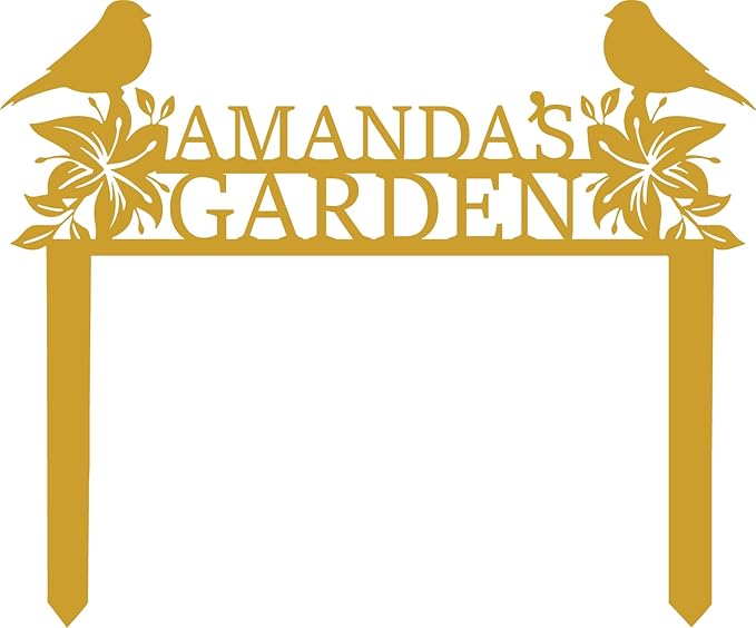Personalized Metal Garden Name Sign with Flowers and Birds, Custom Yard Sign with Stake-Ruum Studio Home