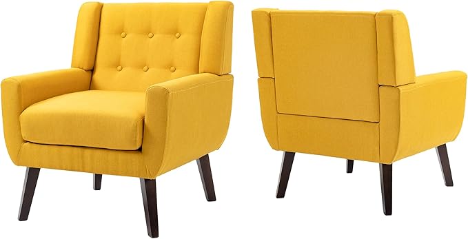 UIXE Accent Chairs Set of 2, Modern Armchair Upholstered Arm Chair in Fabric for Living Room, Comfy Single Sofa Seats Button Tufted Reading Seating, Yellow-Ruum Studio Home