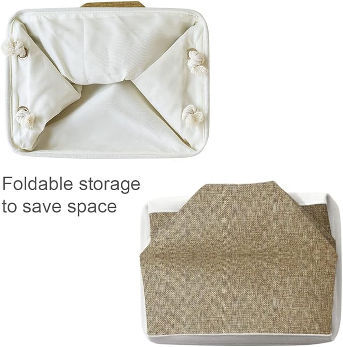 TheWarmHome Storage Basket for Shelves - 1 Pack 14x10x6.7 inch Collapsible Storage Bins Storage Boxes for Organizing for Laundry Closet Gift Cloth Nursery (Whiet & Khaki)-Ruum Studio Home