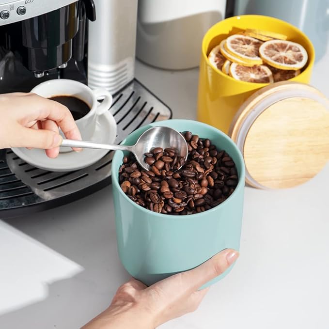Sweejar Kitchen Canisters Ceramic Food Storage Jar, Stackable Containers with Airtight Seal Wooden Lid for Serving Coffee Bean, Flour, Tea, Cookies and More - 58 Fl Oz (Dark Turquoise)-Ruum Studio Home