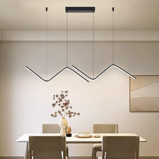 LED Modern Linear Pendant Lights, Dimmable LED Hanging Chandelier Fit Dining Room Kitchen Island, 3000K-6000K with Remote Contro Bright Light Fixture (Black, 47.2IN)-Ruum Studio Home
