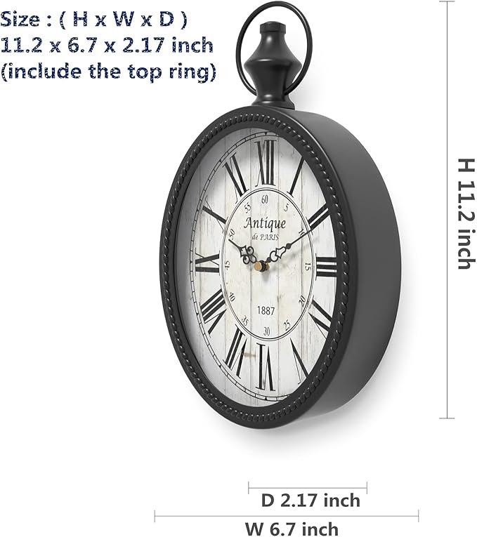 Menterry Small Retro Oval Wall Clock, Antique Old Design, Black Vintage Style, Battery Operated Silent Decor Wall Clocks for Kitchen,Bedroom,Farmhouse,Bathroom (11.2" H x 6.7" W)-Ruum Studio Home