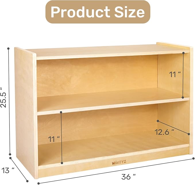 wingyz Wooden Storage Cabinet, 2-Tier Kids Toy Storage Organizer, Spacious Montessori Kids Bookshelf, Toy Shelf Storage Organizer for Playroom Classroom Nursery Study Room Living Room-Ruum Studio Home
