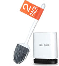 Sellemer Toilet Brush and Holder Set for Bathroom, Flexible Toilet Bowl Brush Head with Silicone Bristles, Compact Size for Storage and Organization, Ventilation Slots Base (2 Pack, White)-Ruum Studio Home