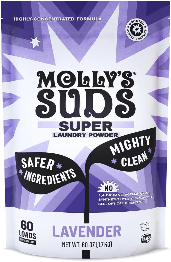 Molly's Suds Super Powder Detergent | Extra Strength Laundry Soap, Stain Fighting | Sensitive Skin | Simple, Effective Ingredients | 60 Loads - Lavender-Ruum Studio Home