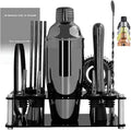 14-Piece Cocktail Shaker Set Bartender Kit with Black Stand, Bar Tool Set for Drink Mixing Bartending Kit Bar Sets Accessories: 750ml(25oz) Shaker, Jigger, Muddler, Cocktail Recipes (Black)-Ruum Studio Home