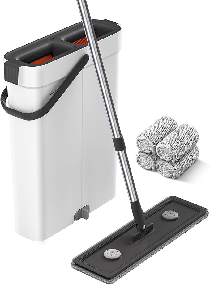 Mop and Bucket with Wringer Set,Hands Free Flat Floor Mop and Bucket,4 Washable Microfiber Pads Included,Wet and Dry Use, Home Floor Cleaning System for All Floor Types and Windows-Ruum Studio Home