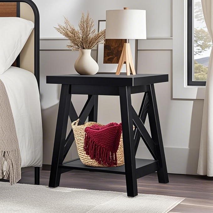 Black End Table, 2-Tier End Tables Living Room, Wood Side Table, Modern Side Table-Ruum Studio Home