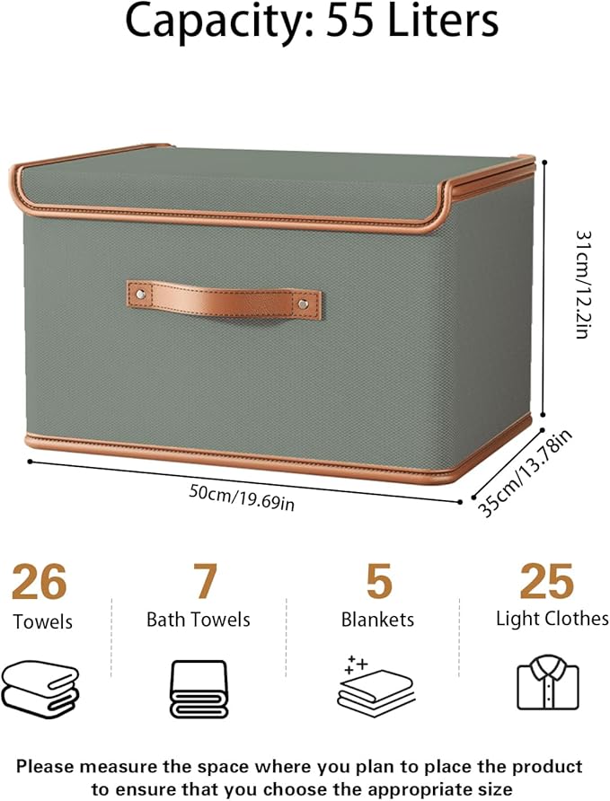 Tuza 2 Pack Storage Bins with Lids, Collapsible Closet Organizer Container, Fabric Organizer Box with Handles, Decorative Storage Boxes with Lids for Organizing Clothes, Blanket, Grey, Extra Large-Ruum Studio Home