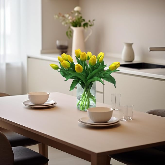 15pcs Artificial Tulips Flowers, Fake Tulips Real Touch, Faux Latex Bouquets, for Party Wedding Home Room Decoration (Yellow)-Ruum Studio Home