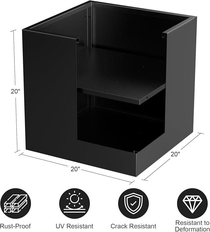 Tall Metal Cube Planter for Outdoor Plants 20" L x 20" W x 20" H, Heavy Duty Steel Rectangular Planter Box with Removable Insert Shelf, Modern Décor for Outside, Indoor, Garden (Black)-Ruum Studio Home