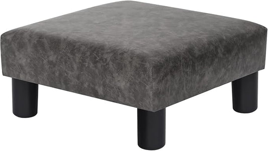 Joveco Small Footstool PU Leather Ottoman Square Footrest Stool Modern Padded Seat Chair for Living Room Bedroom Couch Dogs (Gray)-Ruum Studio Home