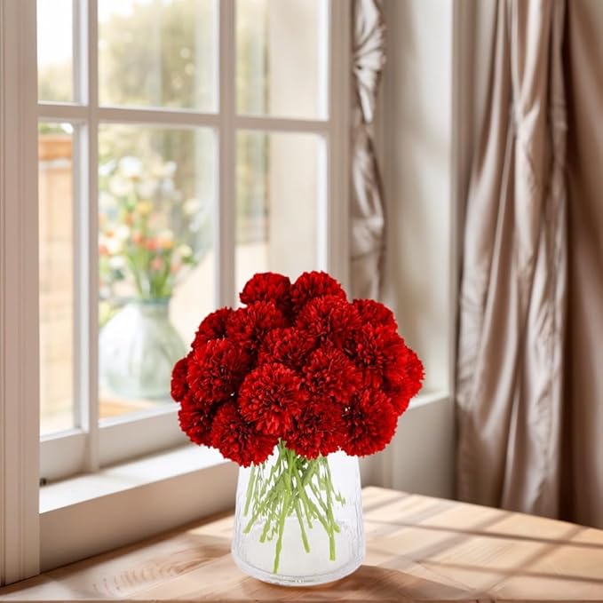 Kimura's Cabin 20pcs Fake Mums Flowers Artificial Silk Chrysanthemum Hydrangeas Ball for Wedding Arrangements Home Kitchen Party Table Centerpieces DIY Bouquets (Red)-Ruum Studio Home