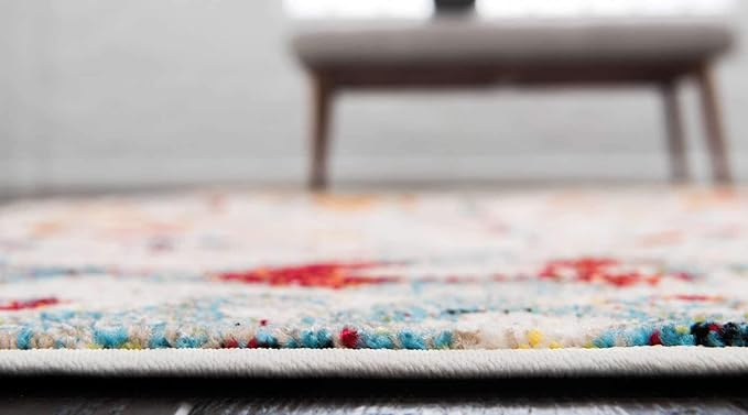 Unique Loom Rosso Collection Vintage, Geometric, Bohemian, Traditional, Distressed, Southwestern Area Rug, 2' 0" x 6' 0", Multi/Ivory-Ruum Studio Home
