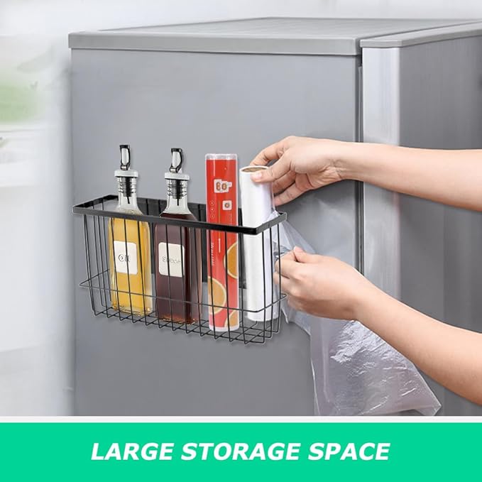 Magnetic Storage Basket Organizer for Fridge & Kitchen, 11lb Capacity Essentials Holder, No Tools Needed, Adjustable & Removable Spice Rack for Plastic Wrap, Foil, & More-Ruum Studio Home