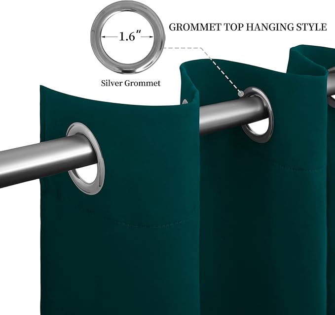 Easy-Going Blackout Curtains for Bedroom, Solid Thermal Insulated Grommet and Noise Reduction Window Drapes, Room Darkening Curtains for Living Room, 2 Panels (52x108 in,Deep Teal)-Ruum Studio Home
