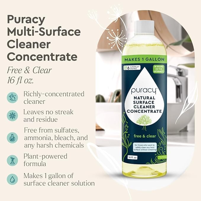 Puracy Multi-Surface Cleaner Concentrate - TikTok Trend Items, Natural All Purpose Cleaning Solution, Plant-Powered Cleaner Must Haves from TikTok Made Me Buy It (Free & Clear, 16 fl oz)-Ruum Studio Home