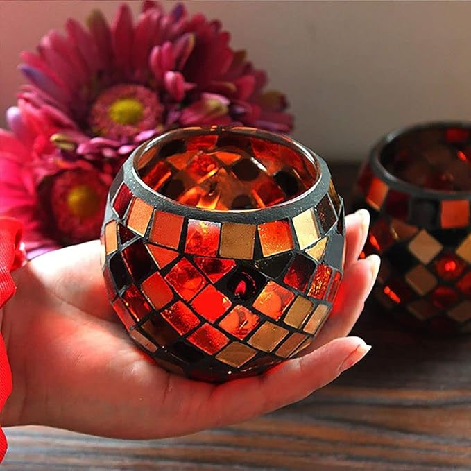Votive Candle Holder Tea Lights - Glass Candle Holders, Mosaic Tealight Candle Holder, Candle Jar Cup for Wedding Centerpiece Party Table Decorations, Valentines Day Decor-Ruum Studio Home