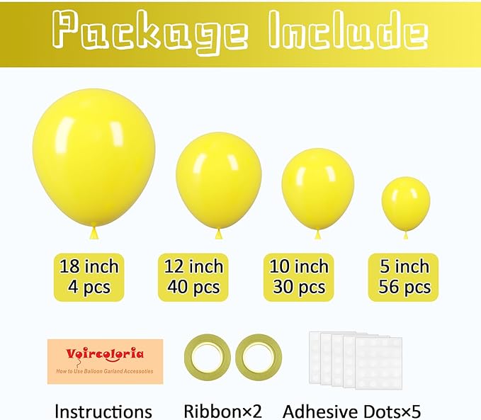 130pcs Yellow Balloons Different Sizes 18" 12" 10" 5" Party Latex Balloons for Boys Girls Birthday Baby Shower Gender Reveal Wedding Sunflower Party Decorations-Ruum Studio Home