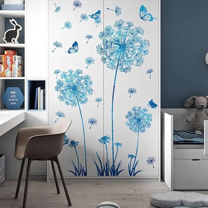 Hello Spring Summer Window Cling Sticker Flowers, and Butterfly Window Stickers, Spring and Summer Decor, Home, Shop, and Party Window Glass Display Stickers (Blue)-Ruum Studio Home