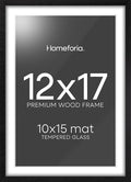 Homeforia 12x17 Picture Frame Black Wood, High End Oak 12x17 Poster Frames with Mat 10x15 Photo, 12 x 17 Wooden Frame Matted to 10 by 15 Print, 17x12 Hanging Frames, Tempered Glass, Wall Kit, Set of 1-Ruum Studio Home