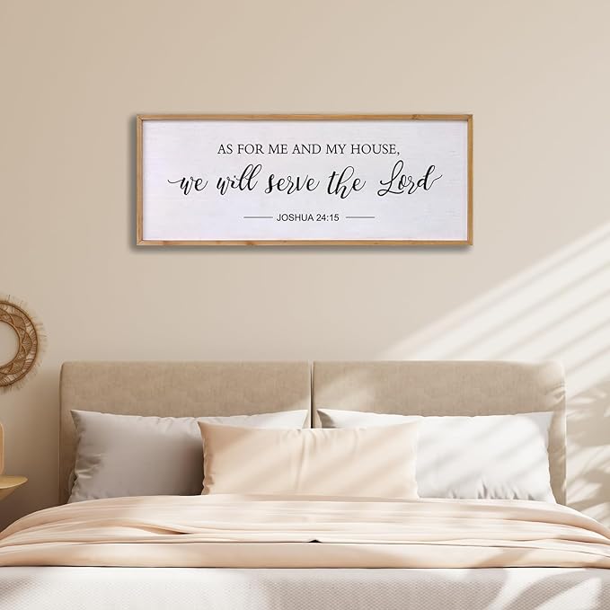 As for Me and My House We Will Serve the Lord Wall Decor - 40" x 15" Large Rustic Family Living Room Wood Framed Home Sign Joshua 24 15 Christian Bible Verse Plaque Hanging Wall Art(Wood)-Ruum Studio Home