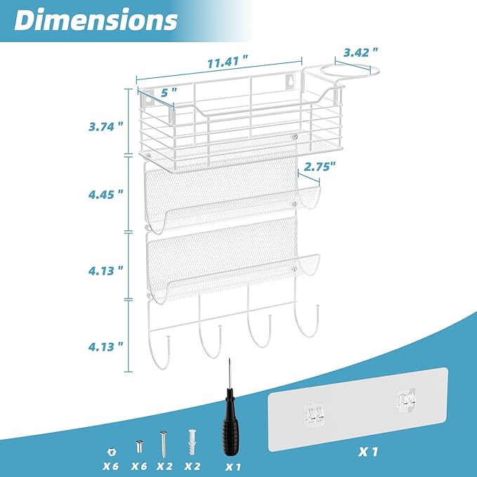 VITVITI Metal Hair Tool Organizer Wall Mount, Hair Dryer Holder with 3 Tier Shelf Basket Hooks, Bathroom Hair Styling Tool Organizer for Curling Iron/Blow Dryer/Straightener, White-Ruum Studio Home