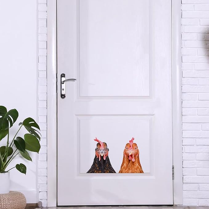 Funny Chicken Wall Stickers Peel and Stick - 2 Hens Heads Window Stickers Decor - Funny Wall Decals Removable for Farmhouse Kitchen Bedroom Door Refrigerator Car-Ruum Studio Home