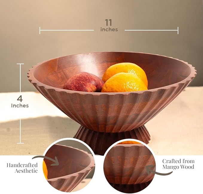 Folkulture Wooden Fruit Bowl for Kitchen Island | (11") Countertop or Eco Friendly Decorative Centerpiece Table Decorations | Decorative Bowls, Fruits Tray or Fruit's Holder for Kitchen Counter Decor-Ruum Studio Home