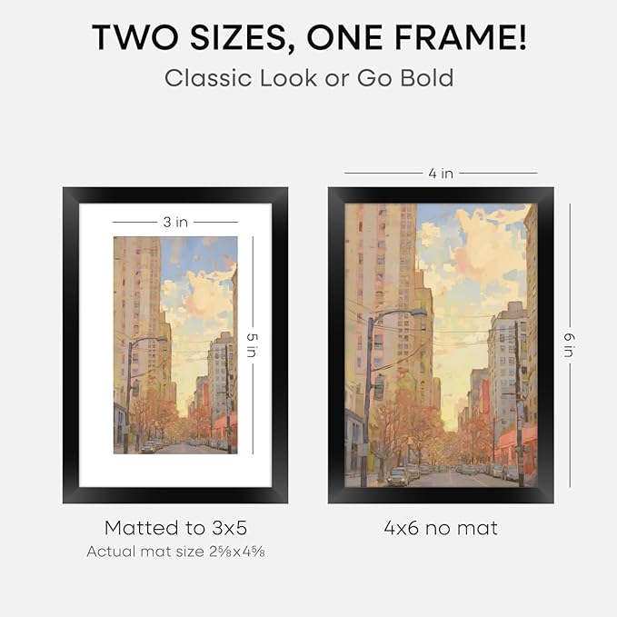 Homeforia 4x6 Picture Frame Black, High End Metal 4 x 6 Black Frames with Mat 3 x 5 for Art, 4x6 Desk Frame Matted to 3x5 inch Photo, 4 by 6 Wall or Tabletop Frames, Tempered Glass, Wall Kit, Set of 1-Ruum Studio Home