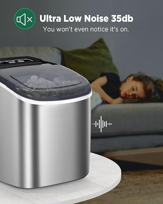 Silonn Ice Makers Countertop, 9 Cubes Ready in 6 Mins, 26lbs in 24Hrs, Self-Cleaning Ice Machine with Ice Scoop and Basket, 2 Sizes of Bullet Ice-Ruum Studio Home