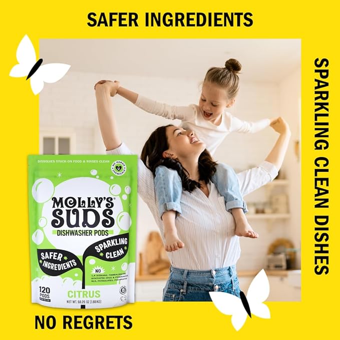 Molly's Suds Dishwasher Pods | Clean Dishwasher Detergent, Cuts Grease & Rinses Clean (Residue-Free) for Sparkling Dishes | 60 Auto-Release Tabs (Citrus)-Ruum Studio Home